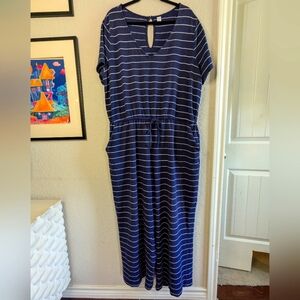 Old Navy Knit Jumpsuit XXL Tall Navy White Pockets Short Sleeves Wide Leg